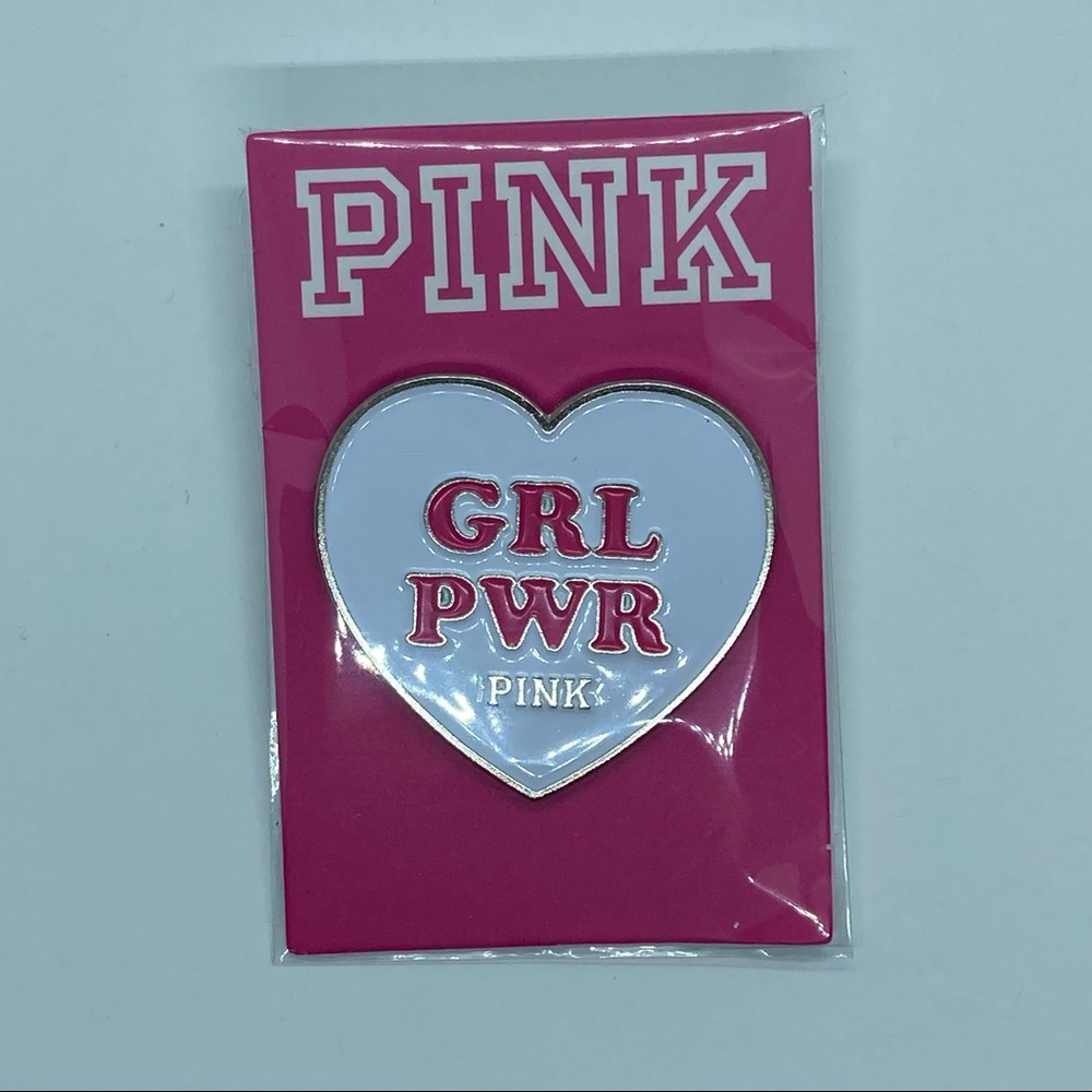 NWT Victoria’s Secret PINK “GRL PWR” 1.5” heart enamel pin